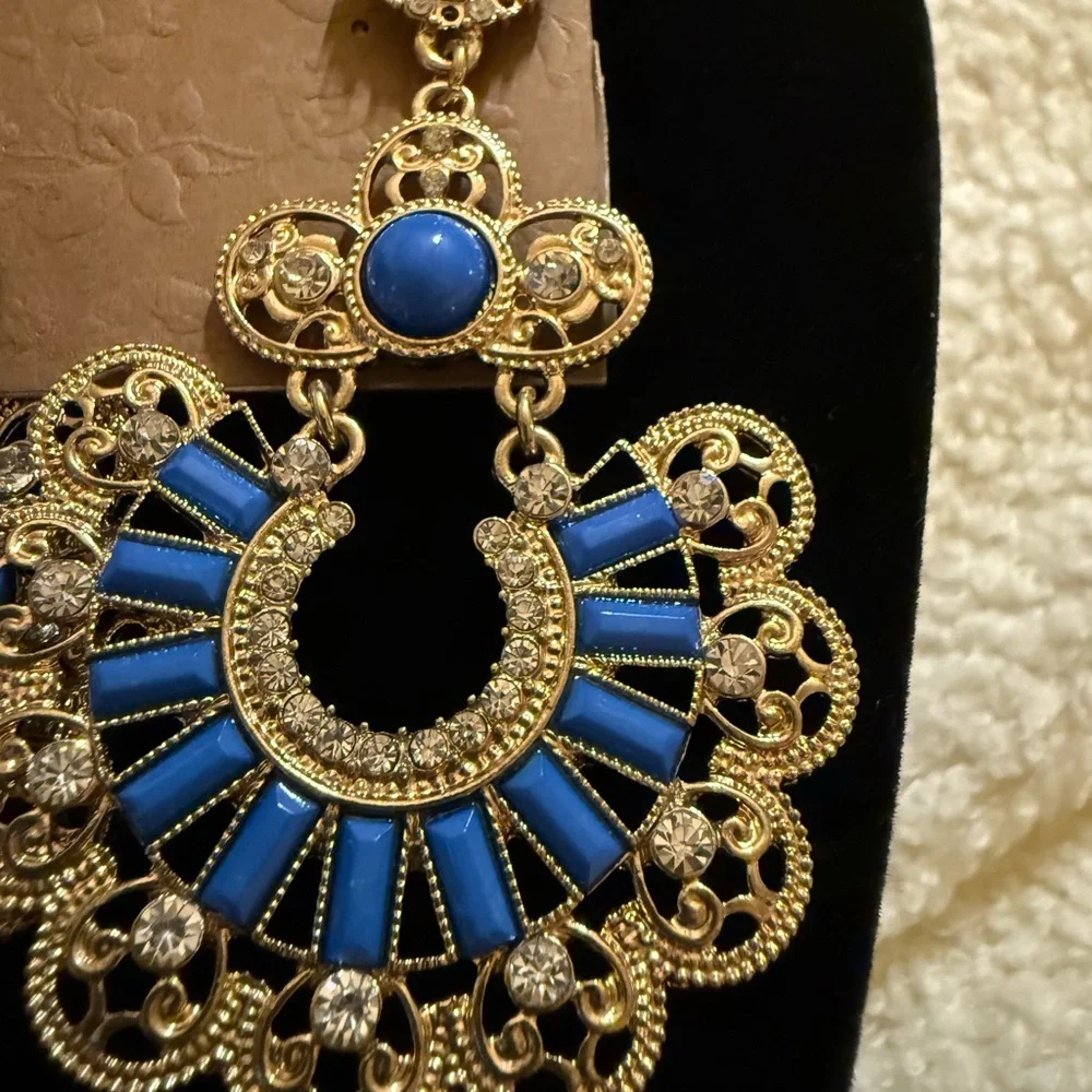 Natasha Couture Blue and Gold Filigree Earrings